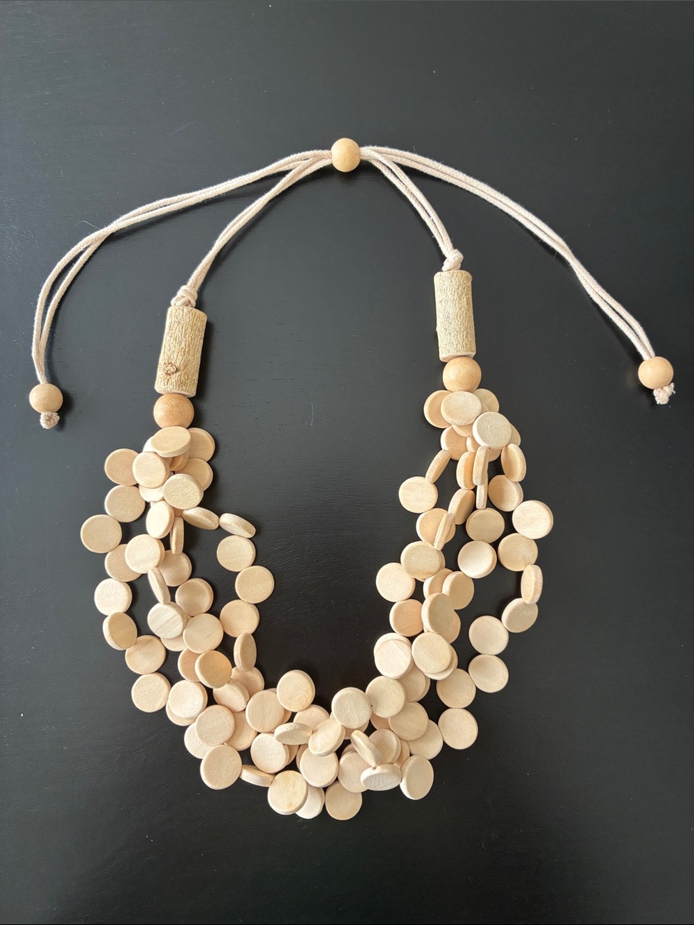 Handcrafted Natural Wood Bead Statement Necklace - Cream